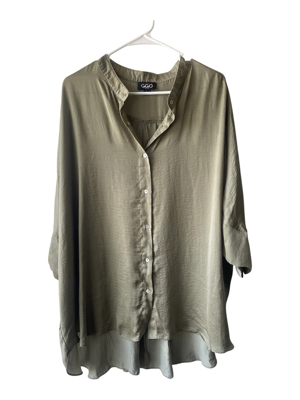 GGO Olive Relaxed Button-Down Tunic Shirt - Picture 1 of 8